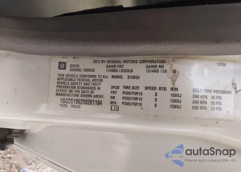 2005 Chevrolet Colorado Fleet из США, поврежденный, VIN 1GCCS196258201184